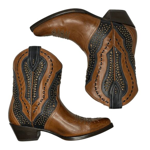 Frye Tulsa Stud Short Boot Size 7 Brown Black Studded Western Cowboy Ankle Boot - Picture 7 of 11